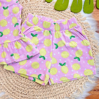 Conj. Regata com Laço e Short Limões - Rosa e Verde 